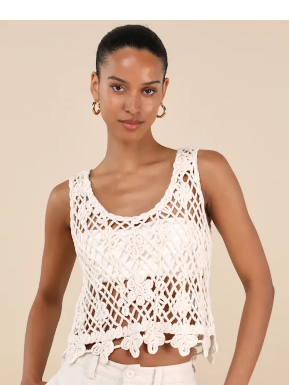 NWT Lulus Taisia Cream Sheer Crochet Knit Tank Top